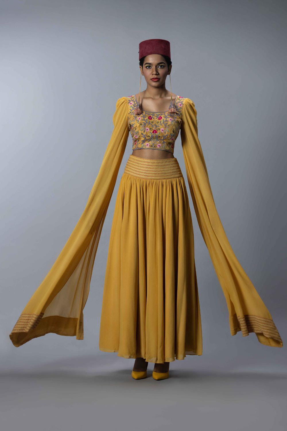 Embroidered Statement Blouse With Palazzos