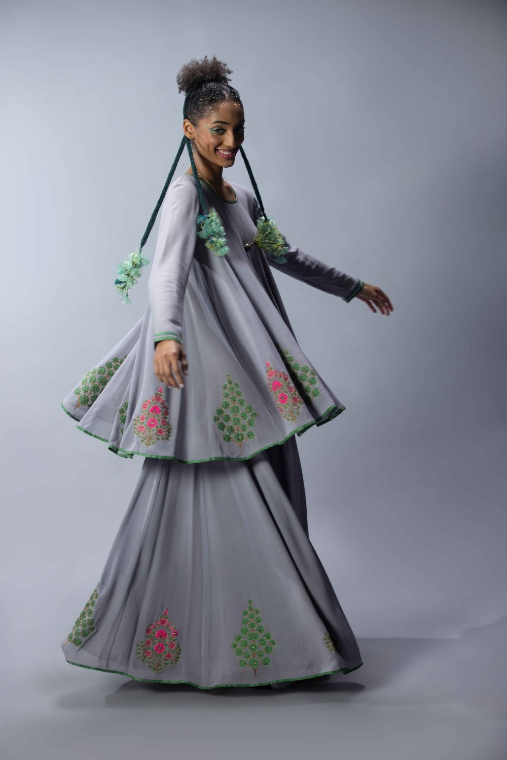Flared Embroidered Tunic With Palazzos