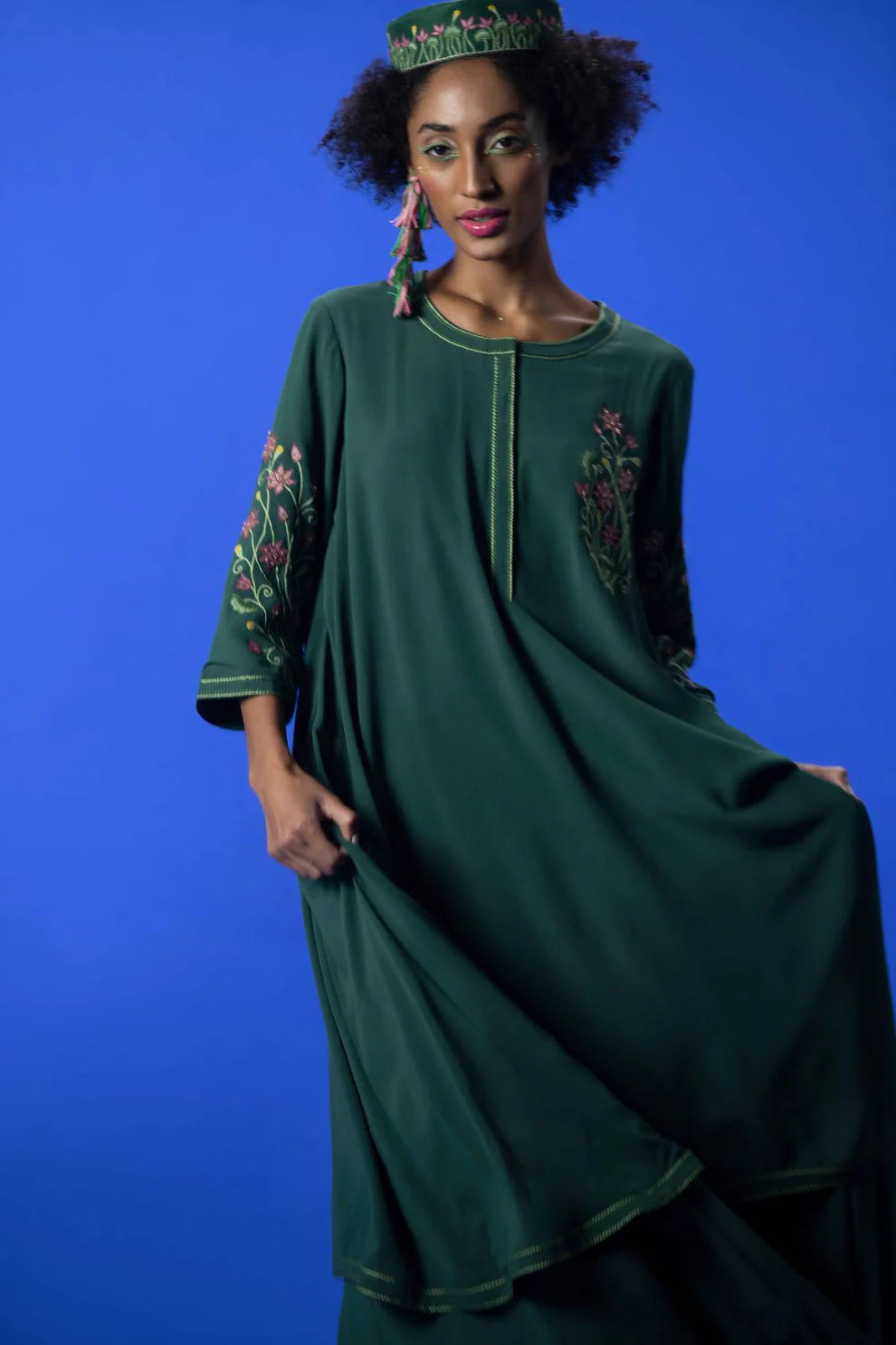 Embroidered Flared Tunic With Palazzos