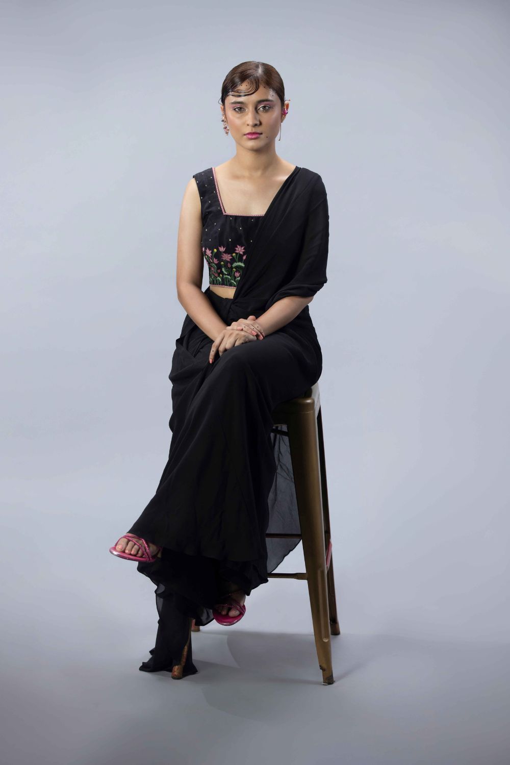 Embroidered Blouse With A Draped Saree