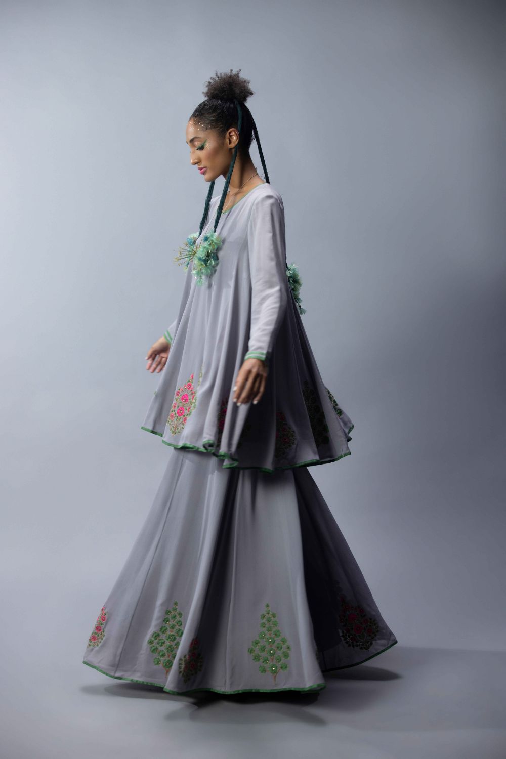 Flared Embroidered Tunic With Palazzos