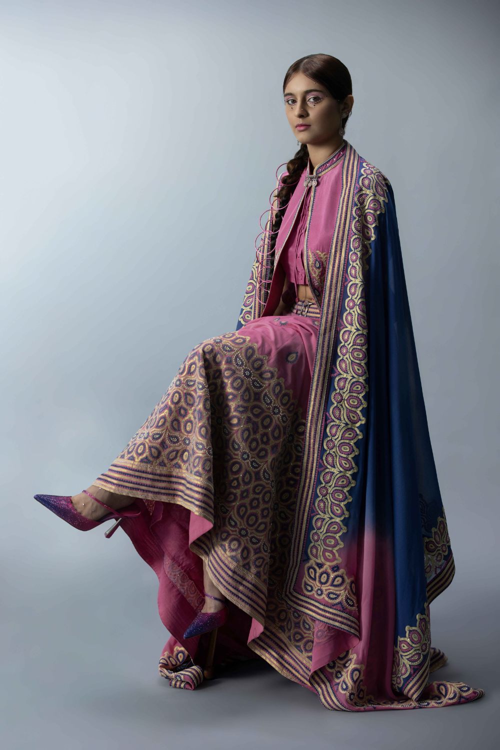 Embroidered Lehenga With Statement Blouse And Dupatta