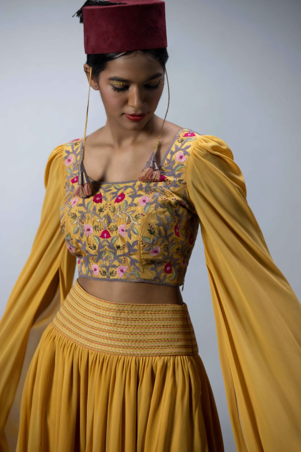 Embroidered Statement Blouse With Palazzos