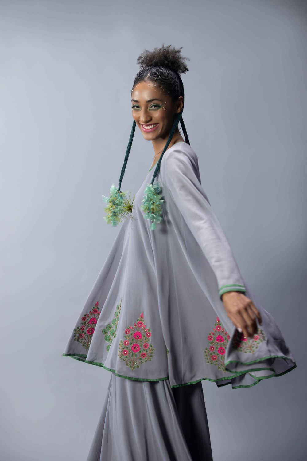 Flared Embroidered Tunic With Palazzos