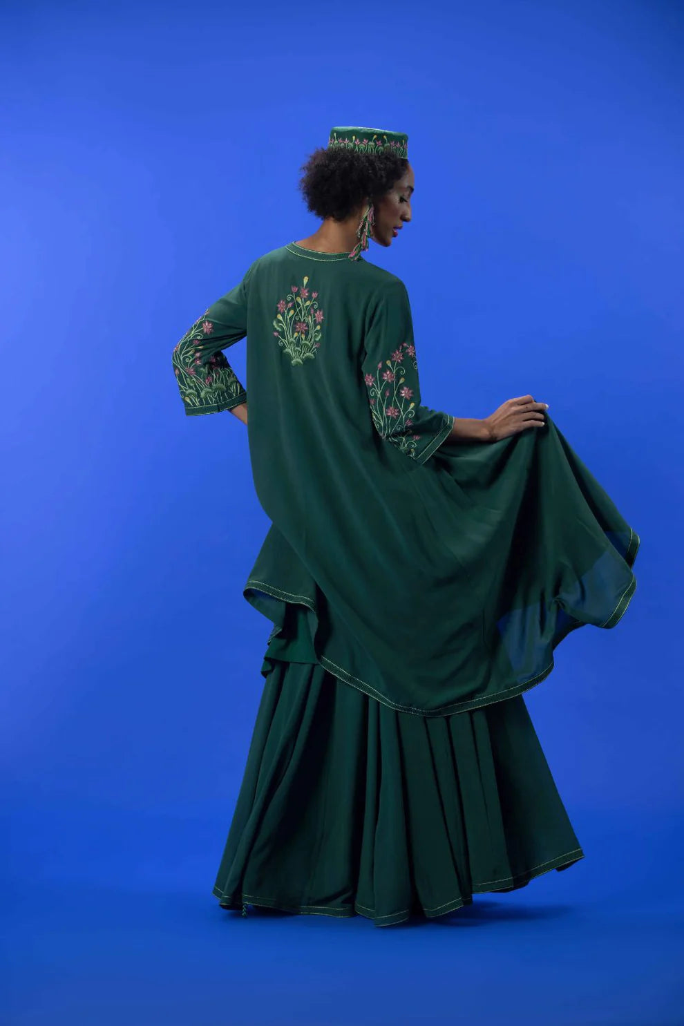 Embroidered Flared Tunic With Palazzos