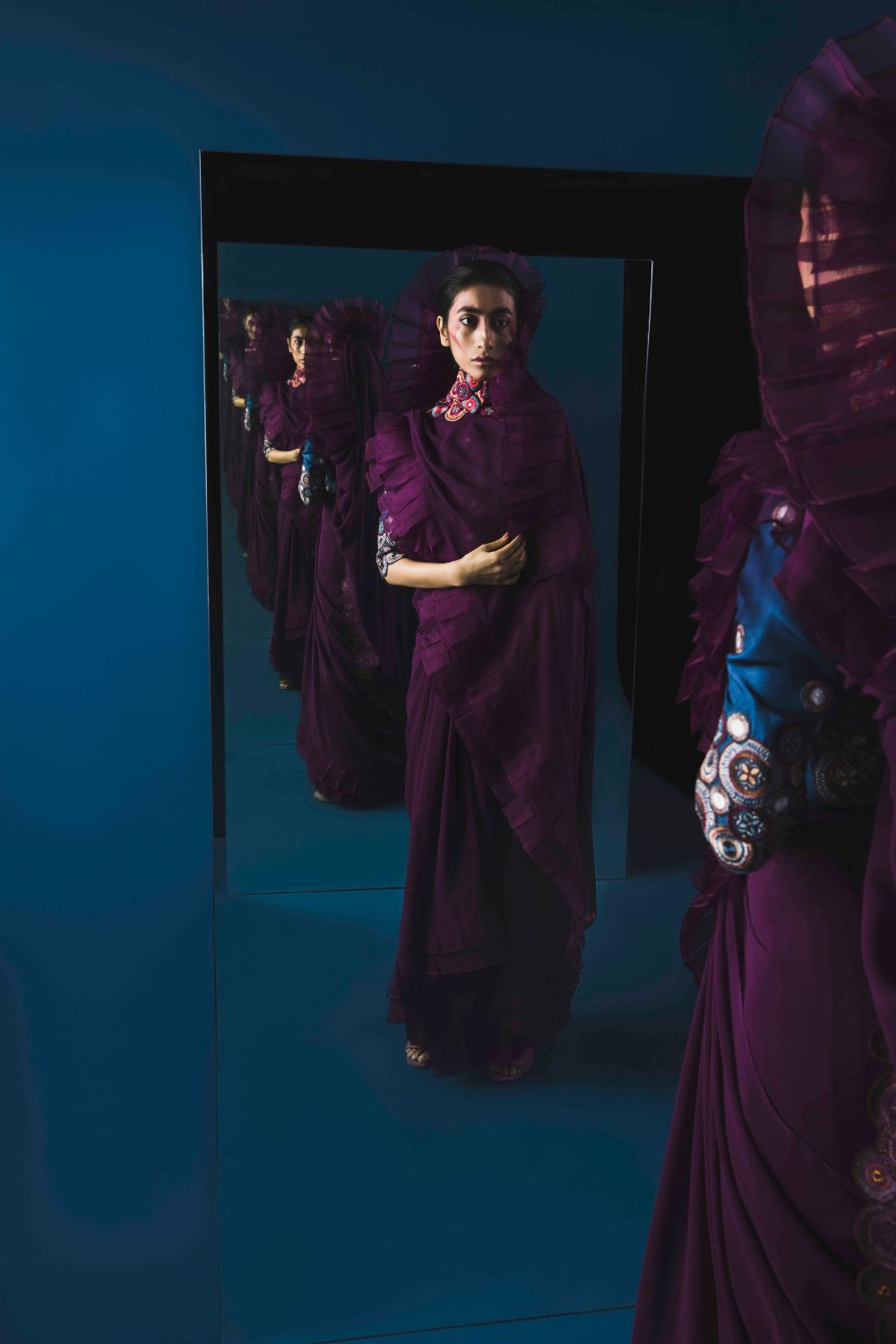 Embroidered Flowy Frill Saree
