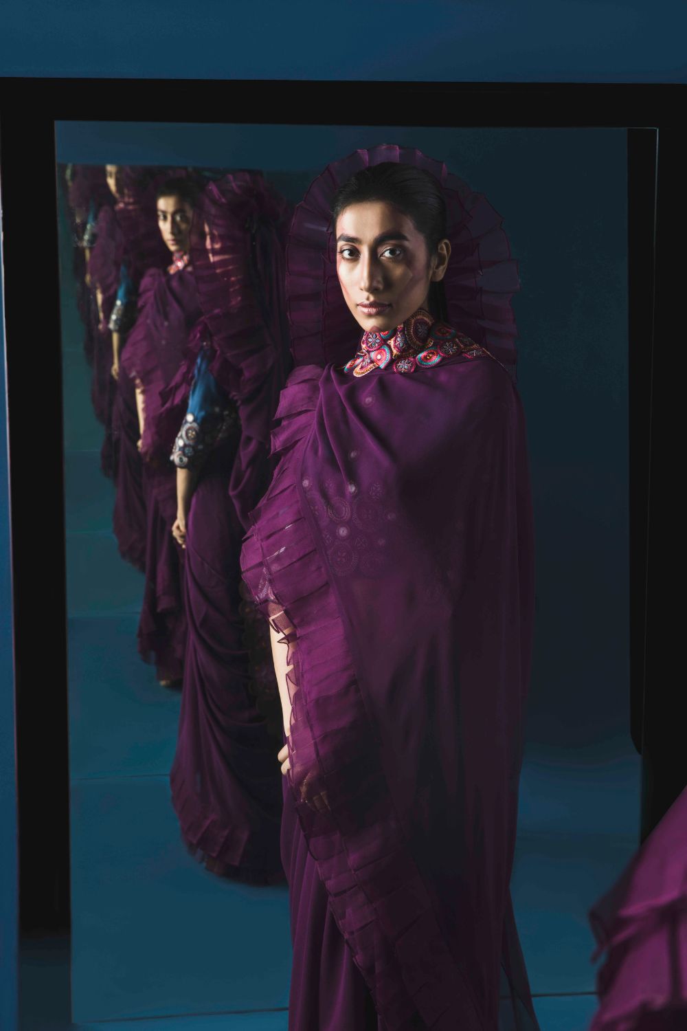 Embroidered Flowy Frill Saree