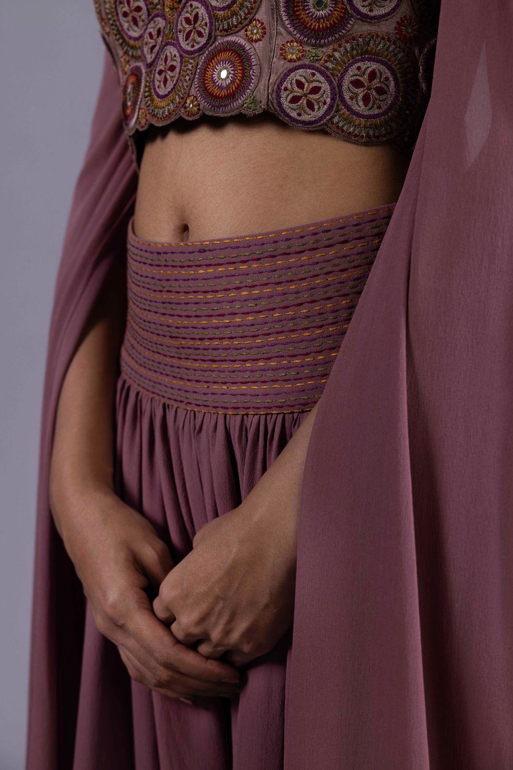 Applique Embroidered Crop Top Palazzo Set