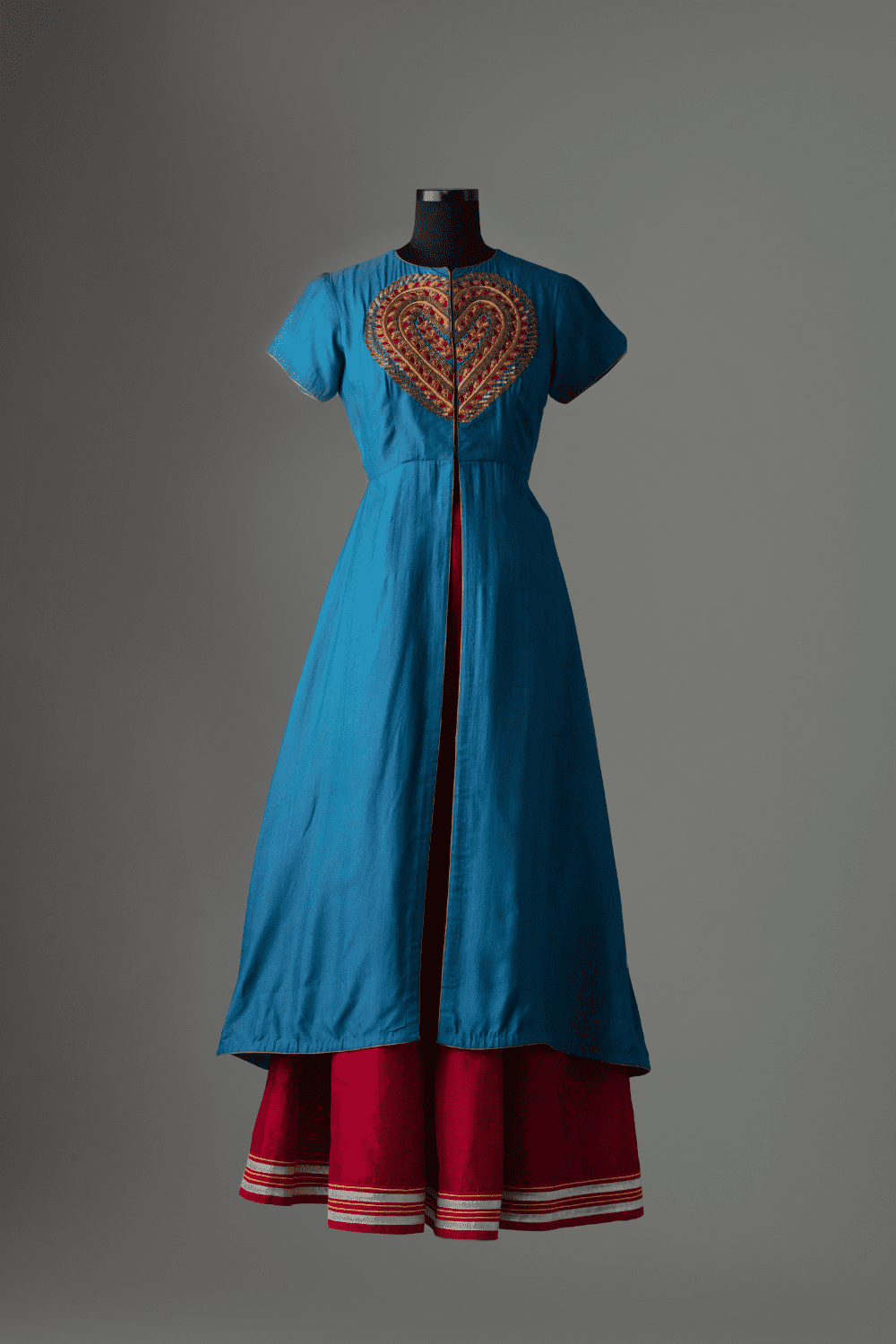 Heart-Embroidered Blue Tunic