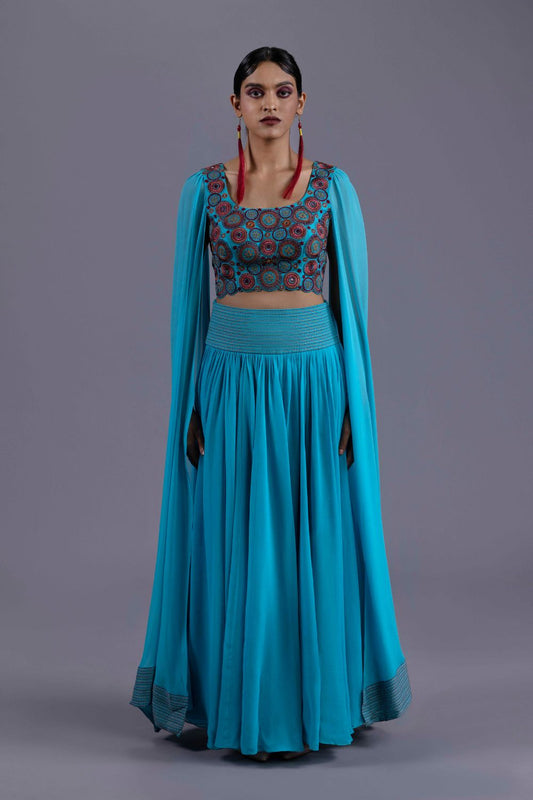 Applique Embroidered Crop Top Palazzo Set