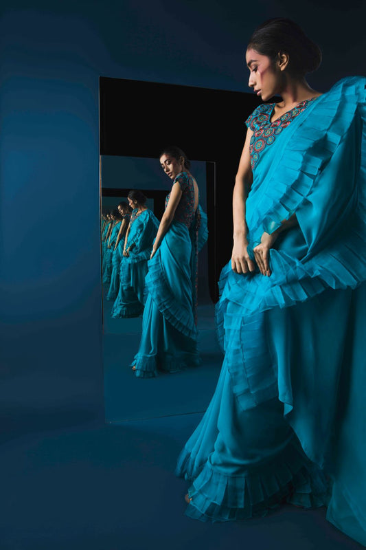 Embroidered Flowy Frill Saree