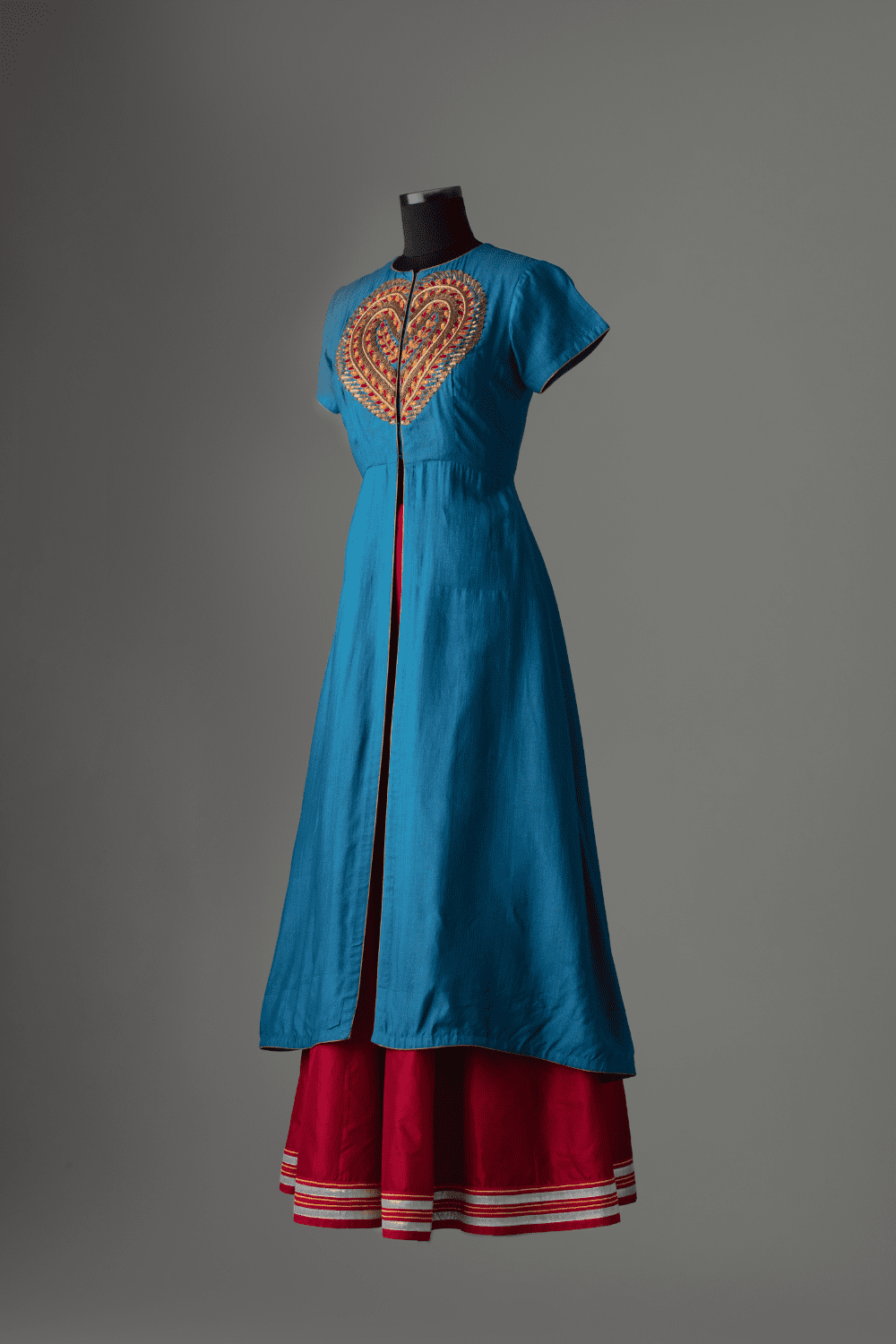 Heart-Embroidered Blue Tunic