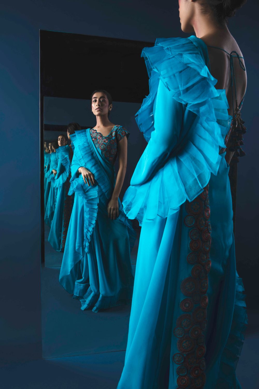 Embroidered Flowy Frill Saree