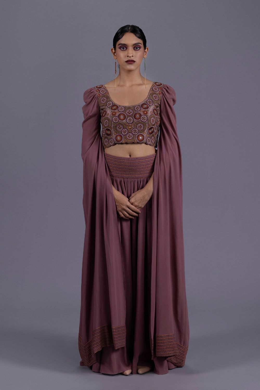 Applique Embroidered Crop Top Palazzo Set