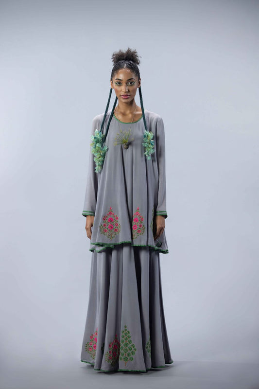 Flared Embroidered Tunic With Palazzos