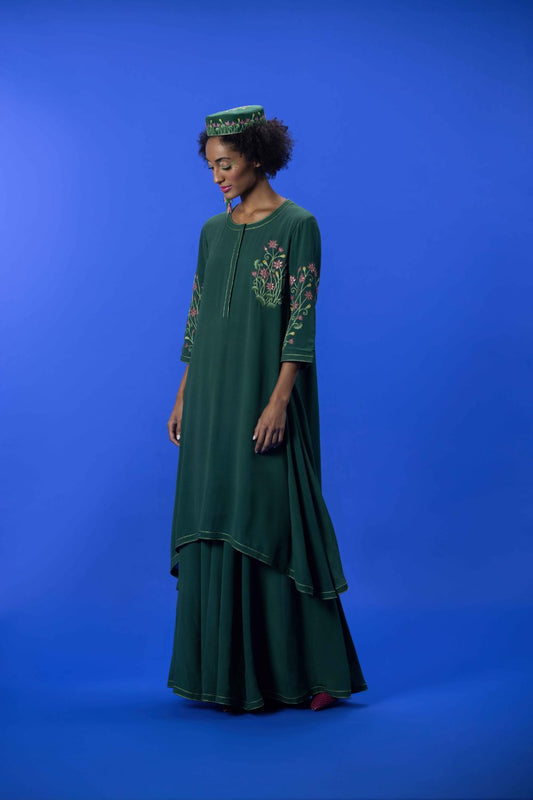 Embroidered Flared Tunic With Palazzos