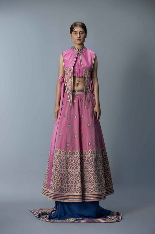 Embroidered Lehenga With Statement Blouse And Dupatta